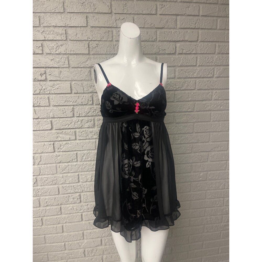 Betsey Johnson Women's Black Velvet Lace Lingerie Sleepwear Size S